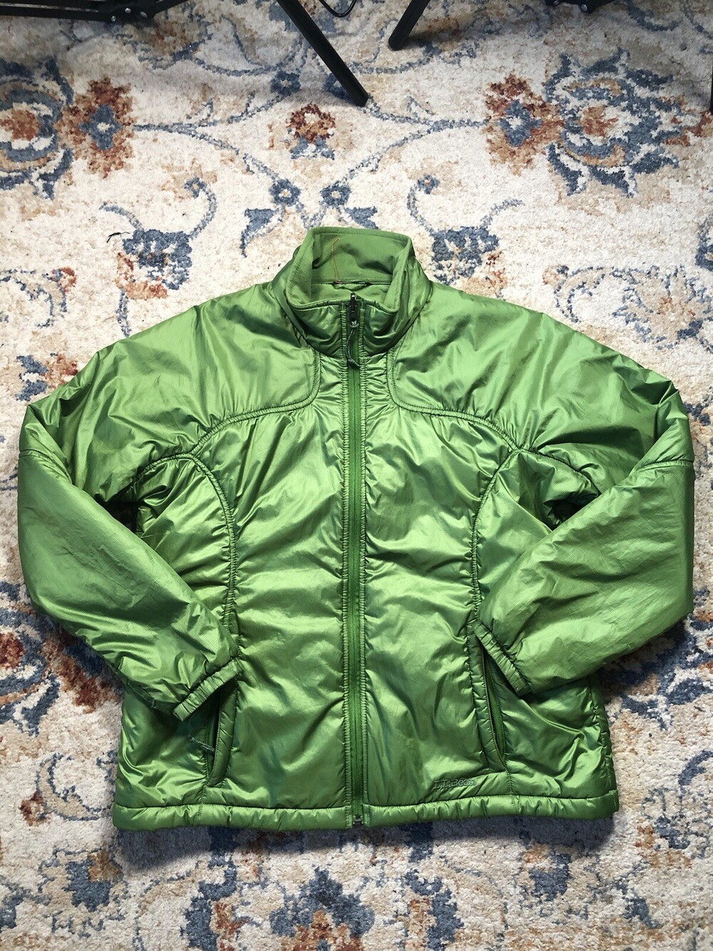 LL Bean Goose Down Quilted Nylon Puffer Jacket Womens Large Green